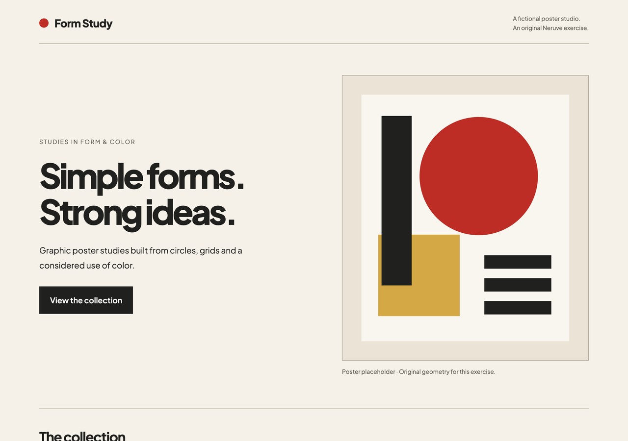 Form Study hero with geometric poster at 1280 pixels